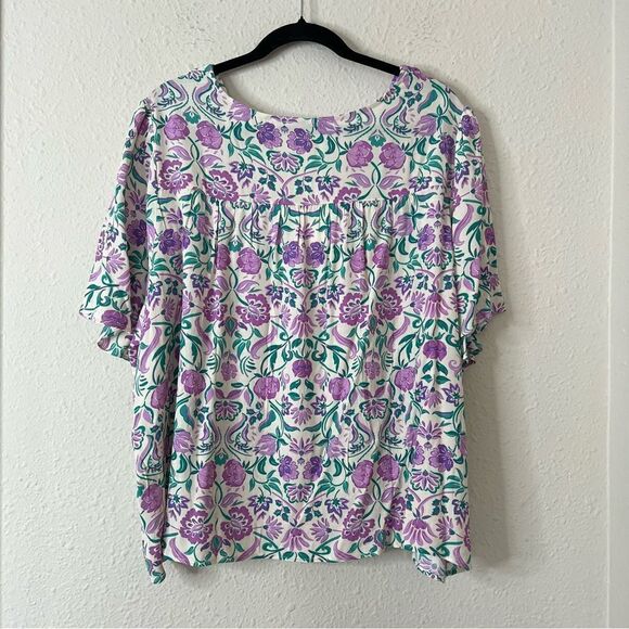 MANGO Flowy Floral Short Sleeve Blouse NEW Size 18 - Picture 7 of 9
